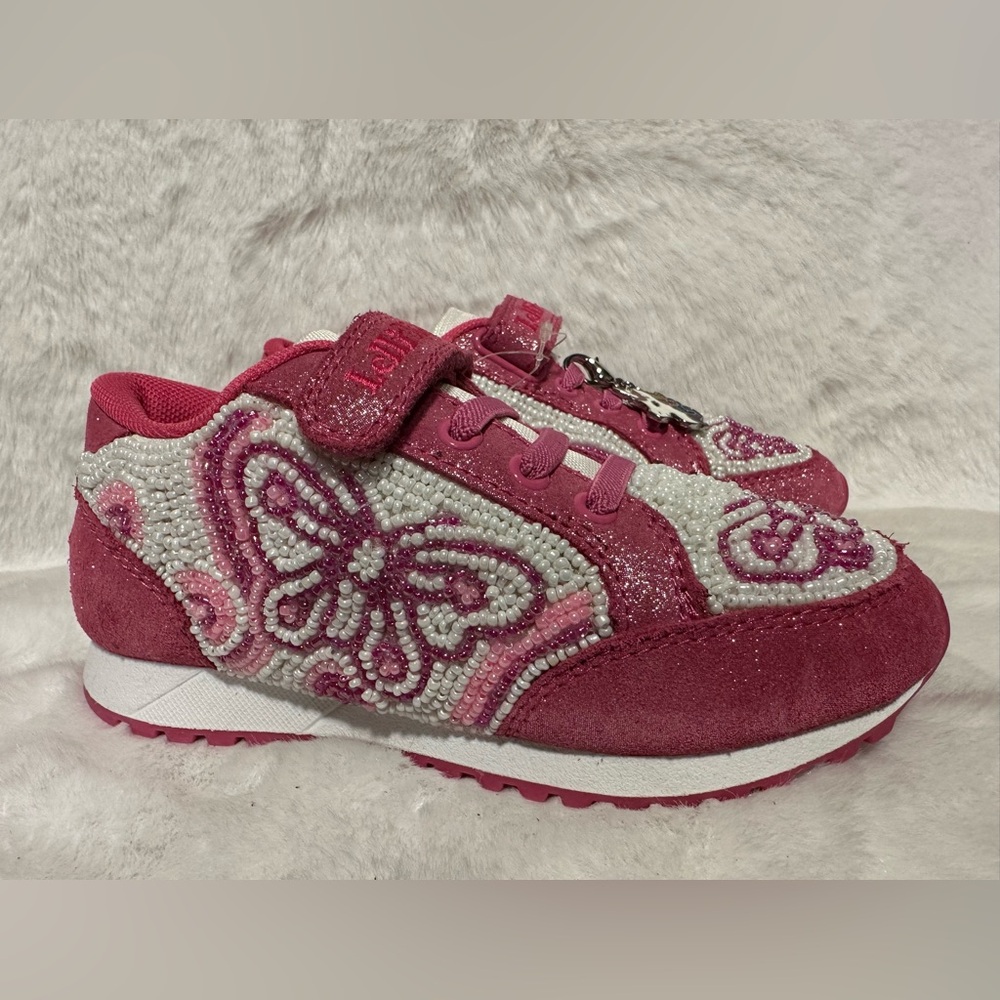 Lelli Kelly Kids Pink and White Butterfly Beaded Sneakers